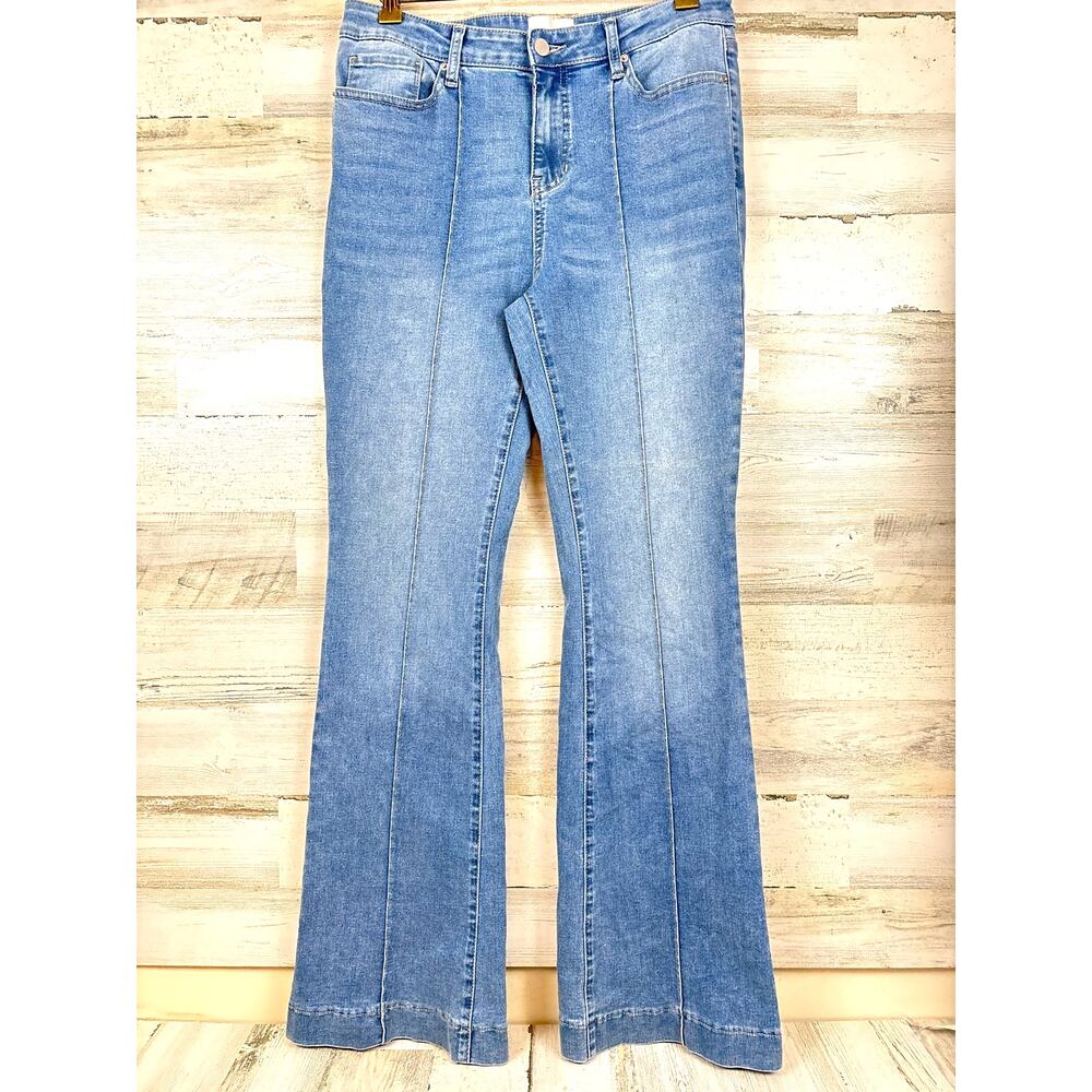 Poppy & Grace Womens 31 Blue Flare Leg Denim Jeans Vintage Boho Chic